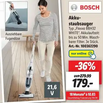 Lidl Bosch Akkustaubsauger Flexxo BBH32 White Angebot