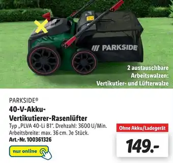 Lidl Parkside 40 V Akku Vertikutierer Rasenlüfter PLVA 40-Li B1 Angebot