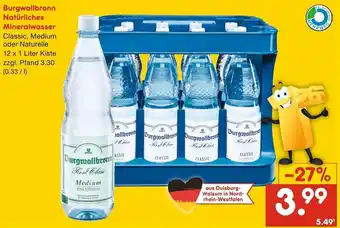 Netto Getränke Discount Burgwallbronn Natürliches Mineralwasser 12x1 Liter Kiste Angebot