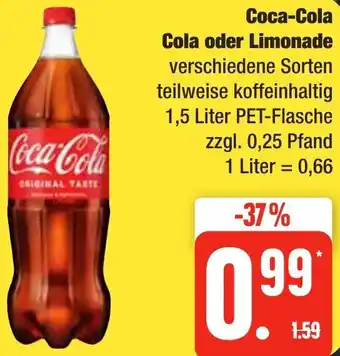 Edeka Frischemarkt Coca-Cola oder Limonade 1,5 Liter PET Flasche Angebot