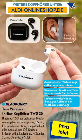 Aldi Süd Blaupunkt True Wireless In Ear Kopfhörer TWS 25 Angebot