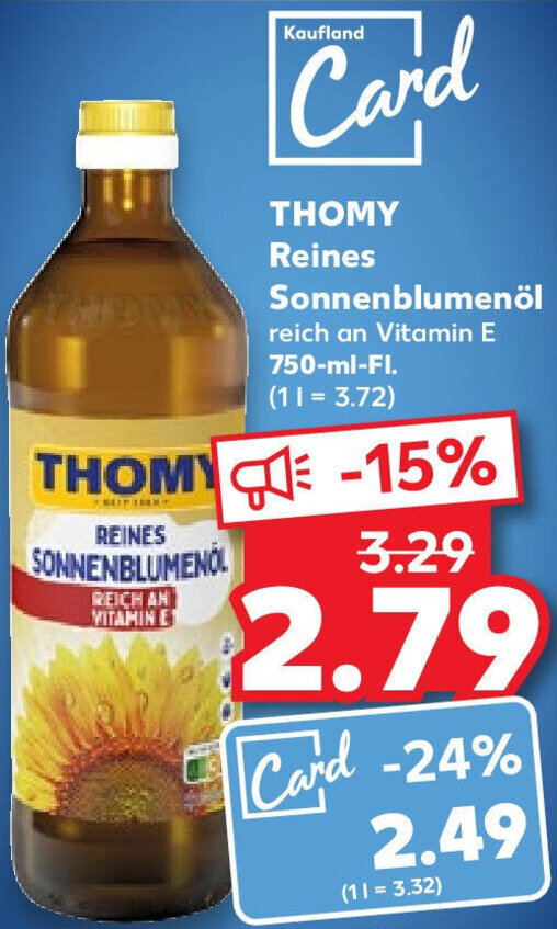 Thomy Reines Sonnenblumenöl 750 ml Fl. Angebot bei Kaufland