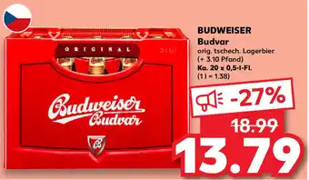 Kaufland Budweiser Budvar Ka. 20x0,5 L-Fl. Angebot