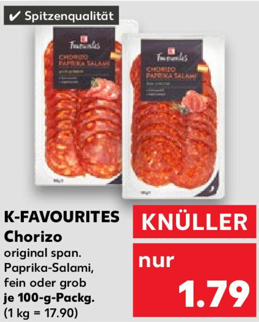 KFavourites Chorizo 100 g Packg. Angebot bei Kaufland