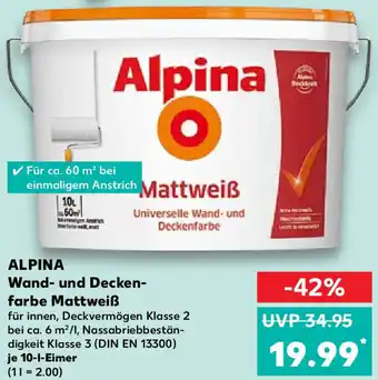 Kaufland Alpina Wand und Deckenfarbe Mattweiß 10 L Eimer Angebot