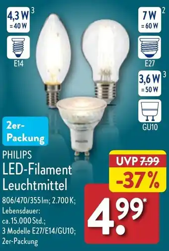 Aldi Nord Philips LED Filament Leuchtmittel Angebot