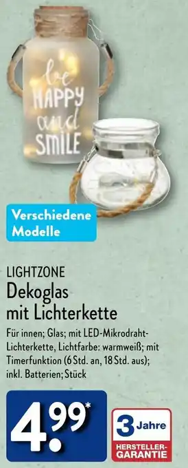 Aldi Nord Lightzone Dekoglas mit Lichterkette Angebot