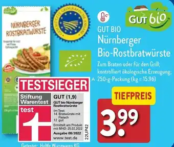 Aldi Nord Gut Bio Nürnberger Bio Rostbratwürste 250 g Packung Angebot