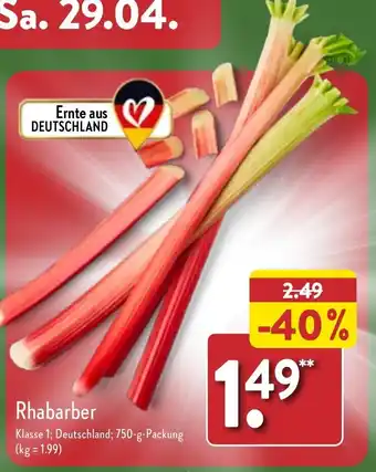 Aldi Nord Rhabarber 750 g Packung Angebot