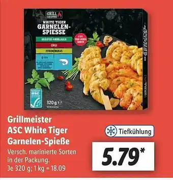 Lidl Grillmeister asc white tiger garnelen-spieße Angebot