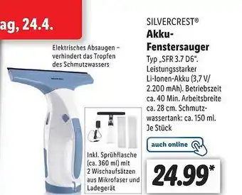 Lidl Silvercrest akku-fenstersauger sfr 3.7 d6 Angebot