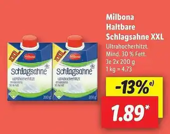 Lidl Milbona haltbare schlagsahne xxl Angebot