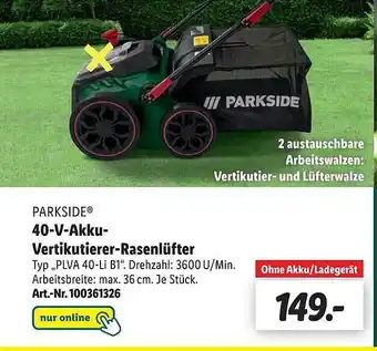 Lidl Parkside 40-v-akku-vertikutierer-rasenlüfter Angebot