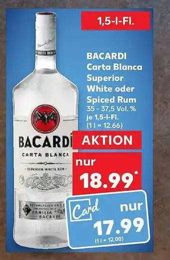 Kaufland Bacardi carta blanca superior white oder spiced rum Angebot