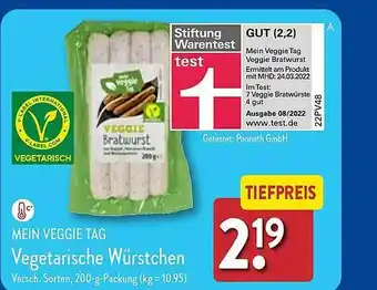 Aldi Nord Mein veggie tag vegetarische würstchen Angebot