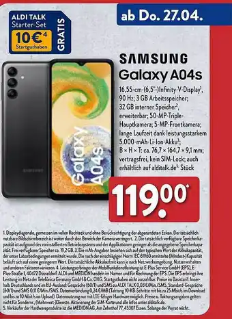 Aldi Nord Samsung galaxy a04s Angebot