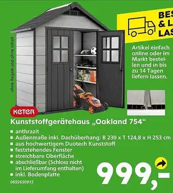 Globus Baumarkt Keter kunststoffgerätehaus „oakland 754” Angebot