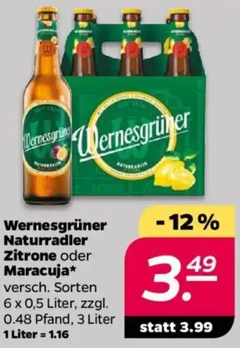 NETTO Wernesgrüner Naturradler Zitrone oder Maracuja 6x0,5 Liter Angebot