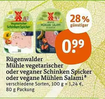 tegut Rügenwalder Mühle Vegetarischer Oder Veganer Schinken Spicker Oder Vegane Mühlen Salami Angebot