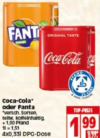 Elli Markt Coca Cola oder Fanta 4x0,33L Angebot