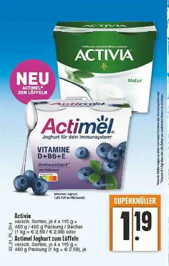 E-Center Activia Oder Actimel Joghurt Zum Löffeln Angebot