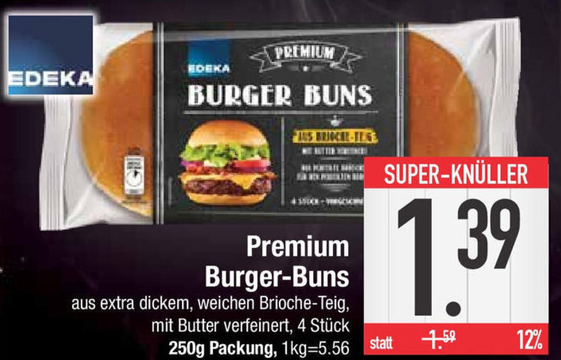Edeka Premium Burger Buns 250g Packung Angebot bei ECenter