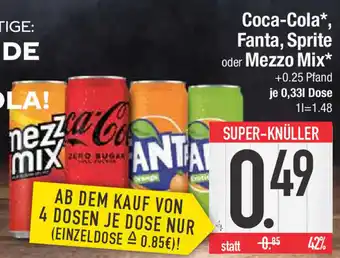 E-Center Coca-Cola, Fanta, Sprite oder Mezzo Mix 0,33 L Dose Angebot