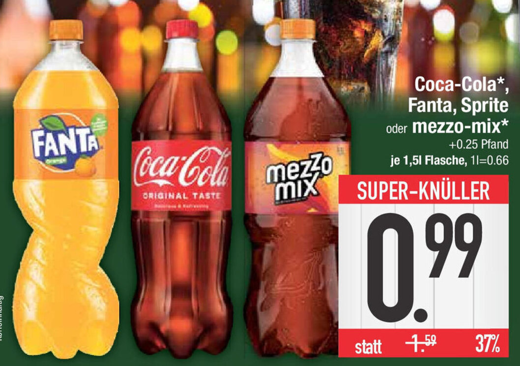 CocaCola, Fanta, Sprite oder Mezzo Mix 1,5 L Flasche Angebot bei ECenter