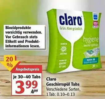 Globus Claro Geschirrspül Tabs Angebot