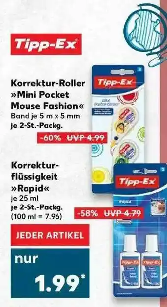 Kaufland Tipp-ex Korrektur-roller „mini Pocket Mouse Fashion” Oder Korrekturflüssigkeit „rapid” Angebot