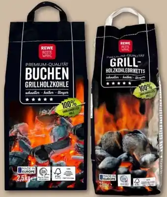 REWE Center Rewe Beste Wahl Buchen Grillholzkohle 2,5 kg oder Buchen Grillbriketts 3 kg Angebot