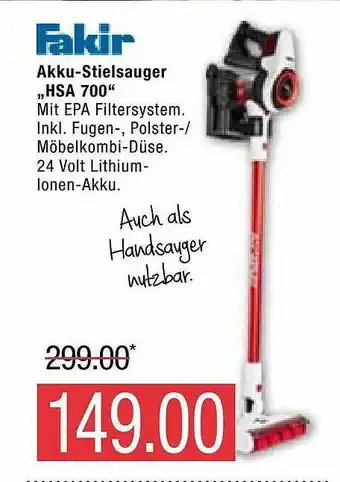 Marktkauf Fakir Akku-stielsauger „hsa 700” Angebot