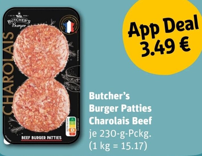 Butcher's Burger Patties Charolais Beef 230 g Pckg. Angebot bei REWE Center