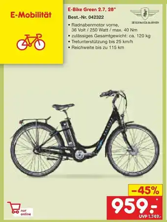 Netto Marken-Discount Zundapp E-Bike Green 2.7 28" Angebot