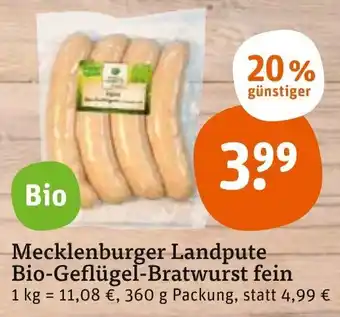 tegut Mecklenburger Landpute Bio Geflügel Bratwurst fein 360 g Packung Angebot