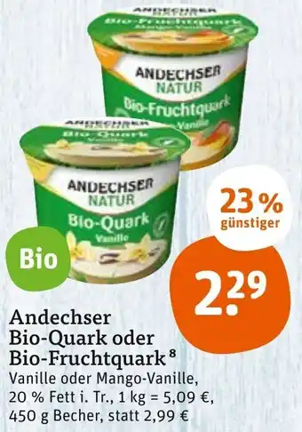 tegut Andechser Bio Quark oder Bio Fruchtquark 450 g Becher Angebot