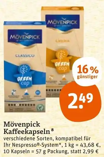 tegut Mövenpick Kaffeekapseln 57 g Packung Angebot