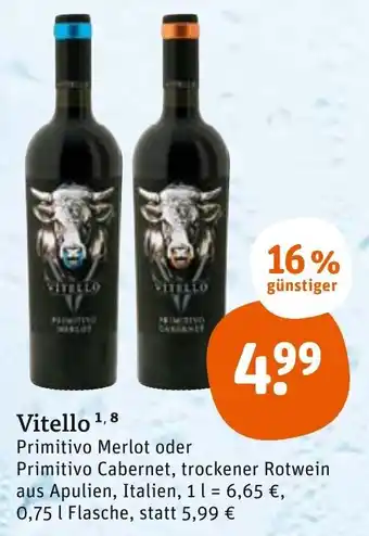 tegut Vitello Primitivo Merlot oder Primitivo Cabernet 0,75 L Flasche Angebot