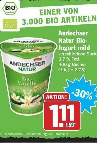 Hit Andechser Natur Bio Joghurt Mild Angebot