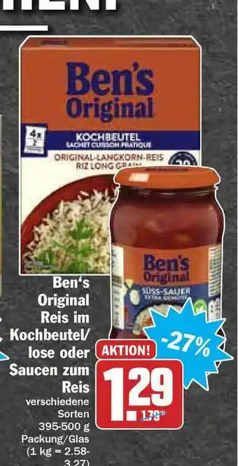 Hit Ben's Original Reis Im Kochbeutel- Lose Oder Saucen Zum Reis Angebot