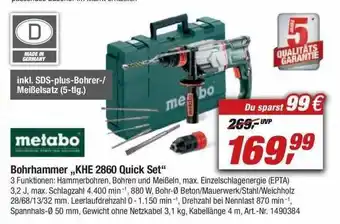 toom Baumarkt Metabo Bohrhammer „khe 2860 Quick Set” Angebot