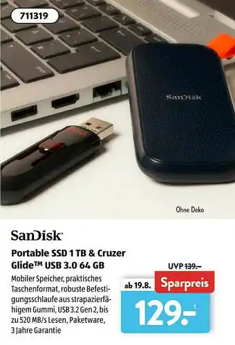 Aldi Süd Sandisk Portable Ssd 1tb & Cruzer Glide Usb 3.0 64gb Angebot