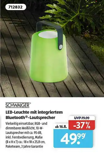 Aldi Süd Schwaiger Led-leuchte Mit Integriertem Bluetooth -lautsprecher Angebot