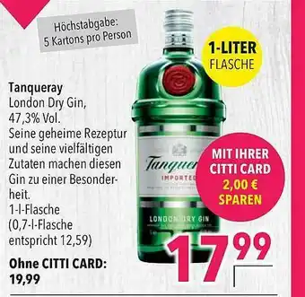 CITTI Markt Tanqueray London Dry Gin Angebot