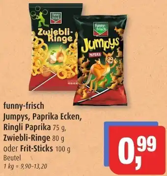 Markant Funny Frisch Jumpys, Paprika Ecken, Ringli Paprika 75 g, Zwiebli Ringe 80 g oder Frit Sticks 100 g Angebot