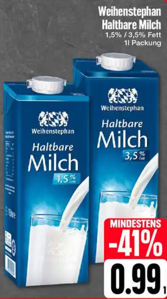 Edeka Weihenstephan Haltbare Milch 1 L Packung Angebot