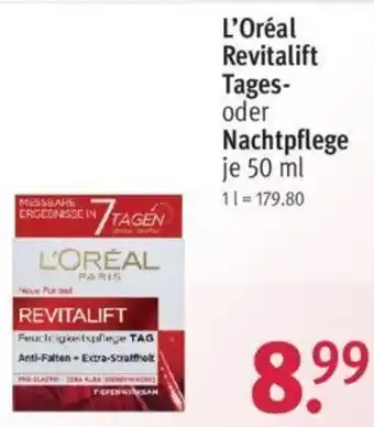 Rossmann L'Oréal Revitalift Tages-oder Nachtpflege 50 ml Angebot