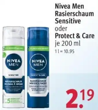 Rossmann Nivea Nivea Men Rasierschaum Sensitive oder Protect & Care 200 ml Angebot