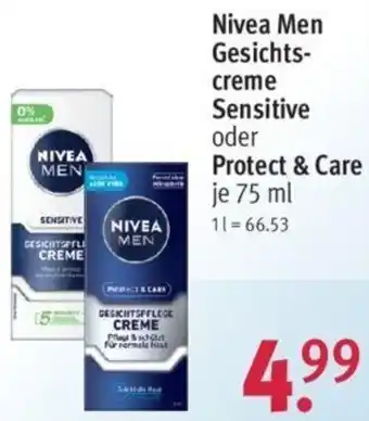 Rossmann Nivea Men Gesichts-creme Sensitive oder Protect & Care 75 ml Angebot