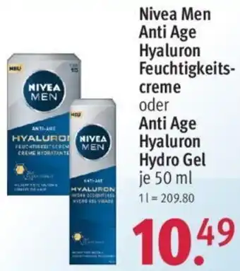 Rossmann Nivea Men Anti Age Hyaluron Feuchtigkeits-creme oder Anti Age Hyaluron Hydro Gel 50 ml Angebot